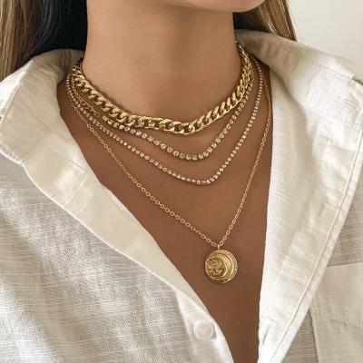 China Statement Necklace Gold Tennis Necklace Fashion Layered Moon Star Pendant Necklace for sale