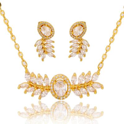 China Gold Women Leaf Wedding Earring Necklace Arabian Nickel Pendant High Quality TRENDY Girls 24k and Lead Free Jewelry Sets for sale