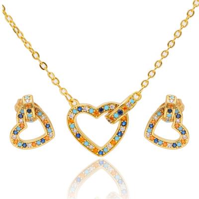 China Ethnic Hot Selling Heart Shaped Italian 24k Gold Plated Colorful Micro Insert Zircon Jewelry Set for sale