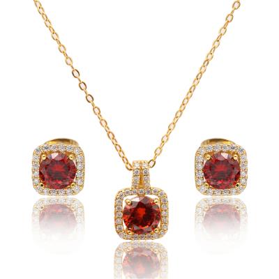 China Factory direct sale FASHIONABLE luxury 24k gold real plated tarnish free red cubic Zircon Dubai 24K gold jewelry set for sale