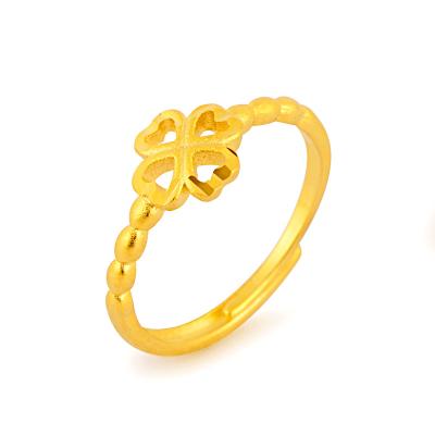 China High Quality Romantic No Fade Four Leaves Shaped Wedding 18K 24k Gold Plated Couple Ring For Women for sale