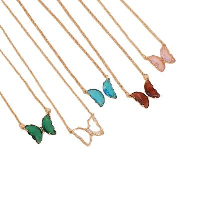 China Multicolor Creative Flexible Clavicle Chain Glass Butterfly Romantic Hot Selling Copper Made Necklace for sale