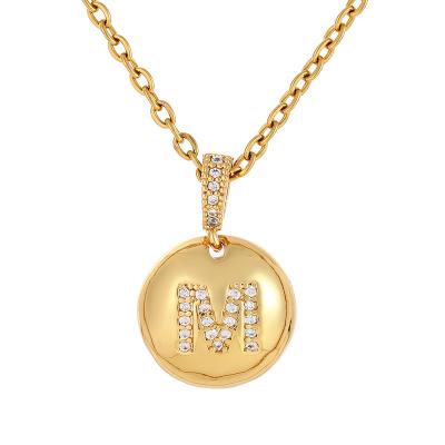 China FASHIONABLE Lady English Letter Pendant Zircon Stainless Steel Chain Female 26 Letters Cheap Copper Brass Gold Plated Necklace for sale