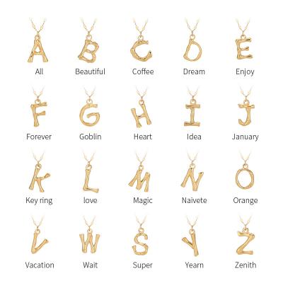 China New Fashion Trendy Light Luxury Unisex Letter Real Brass 26 14k Gold Plated Female Alphabet Necklace For Couples for sale