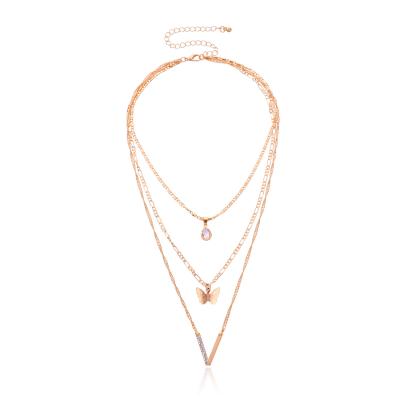 China Trendy Multilayer Necklace With Diamond Butterfly Drop Shape V Pendant for sale