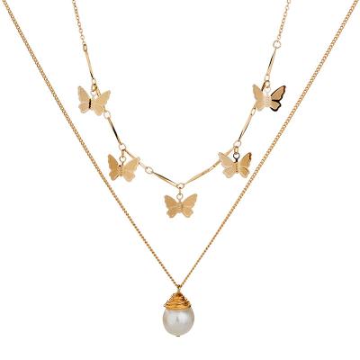 China Fashion Romantic Trendy Freshwater Pearl Factory Alloy Moon Star Butterfly Multilayer Necklace for sale