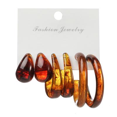 China New Design FASHIONABLE 3 Pairs Amber Retro Alloy C Circle Pink Green Shape Acetate Acrylic Earring Set for sale