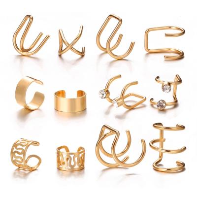 China 12pcs Fashion CLASSIC Gold Color Ear Wrap Black Chenille Clip Women No Piercing Ear Climbers Slap Earrings for sale