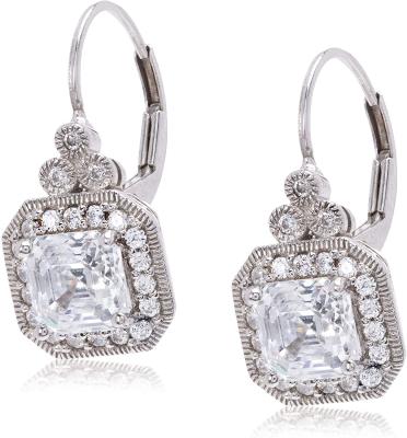 China 2021 Hot Romantic Antique Platinum S925 Sterling Silver Diamond Zirconia Asscher-Cut Drop Earrings for sale