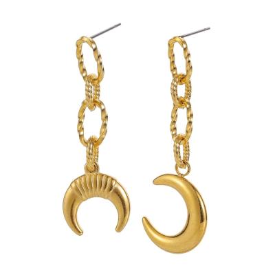 China Wholesale FASHIONABLE Funky Gold Stainless Steel Asymmetrical Moon Hoop Earrings For Women for sale