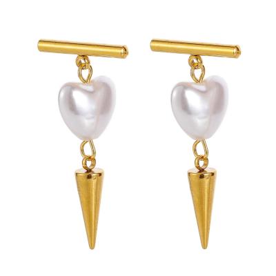 China Latest Design TRENDY Punk Love Stainless Steel Freshwater Pearl Rivet Stud Drop Earrings for sale