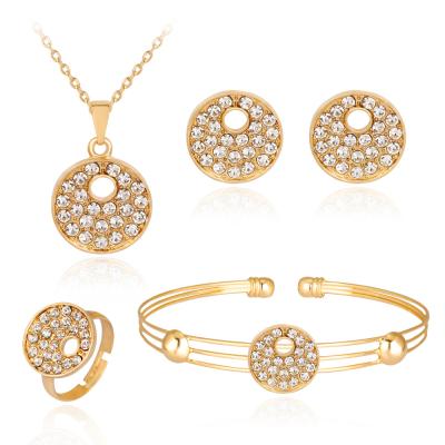 China Hot Selling Ethnic Wish Alloy Diamond Hollow Round Necklace Earrings 4pcs Jewelry Set for sale