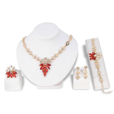 China Wholesale Ethnic Red White Chosen Necklace Earrings Gold Crystal Grape kc Jewelry Ethnic Jewelry Set for sale