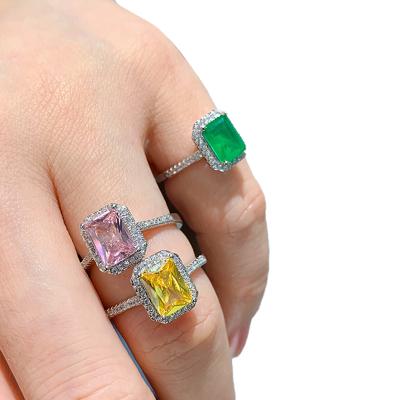 China Square Green Yellow Diamond Emerald Ladies Cocktail Ring Simple Rose Wholesale Vintage Simulation for sale