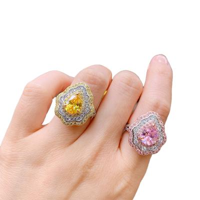 China Vintage European Jewelry New and American Overdone Pink Yellow Diamond Cubic Zirconia Ring For Women for sale