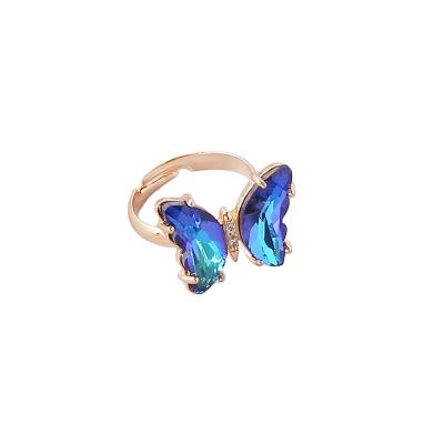 China New Gradient Style Crystal Diamond Rhinestone Female Personality Fashionable Cute Trendy Butterfly Adjustable Rings Jewelry for sale