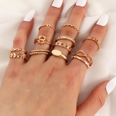 China Wholesale Vintage 13 Pieces Style Retro Knotted Leaf Eyes Ring Set For Women Hollow for sale