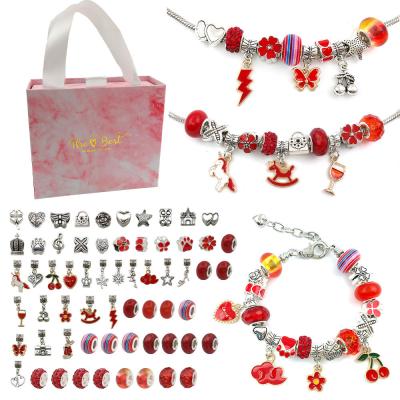 China Cute Hot Sale Gift Box Package Girl Kid Handmade Beaded DIY Red Jewelry Beads For Bracelet Making for sale