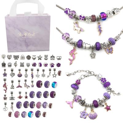 China Fashion Cute Purple Gift Box Package Female DIY Charm Bracelet Female Handmade Beaded Beaded Jewelry Set for sale