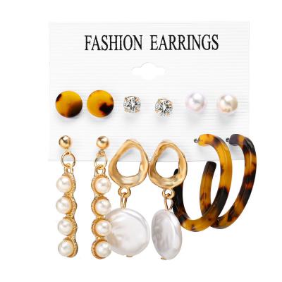 China 2021 Vintage Women's American Faux Pearl Circle Tassel Imitation Acrylic 12 Pieces Circle Silver Earrings Set for sale