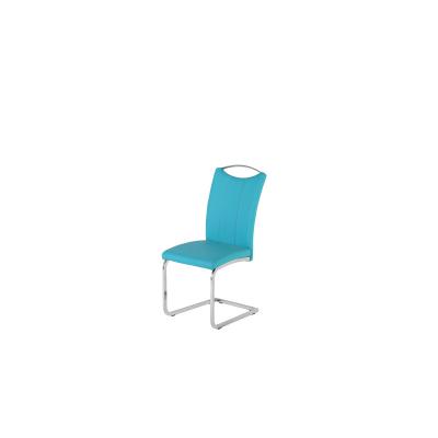 China Modern Sky Blue Dining Chair Chrome Leg Bow Hotel Dinner Chair Restaurant Upholstered Chair for sale