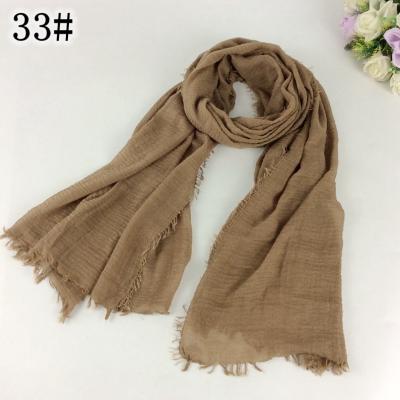 China Wholesale Price Plain Dyed Women Cotton Muslim Viscose Soft Pleat Hijab Scarves With Fringe for sale