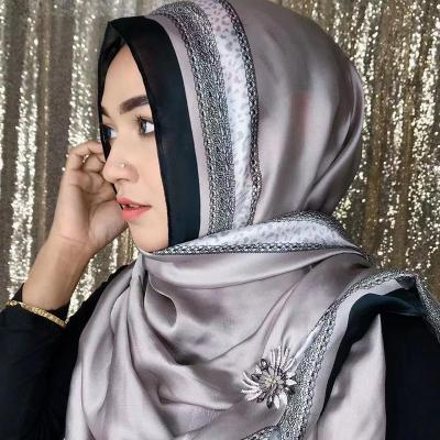 China Plain Dyed Fashion 180*90cm Scarves Shawl Print Silk Satin Hijab Scarf For Women for sale