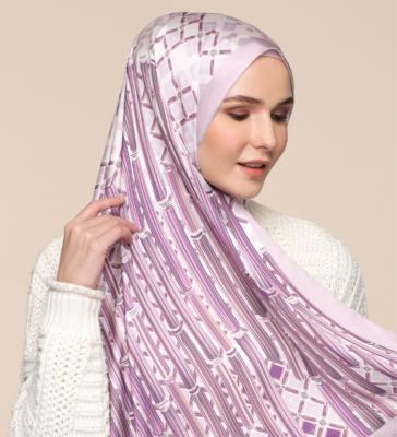 China Customize satin silk printed satin silk shawls for malaysia women satin silk hijab tudung with eyelash edge for sale