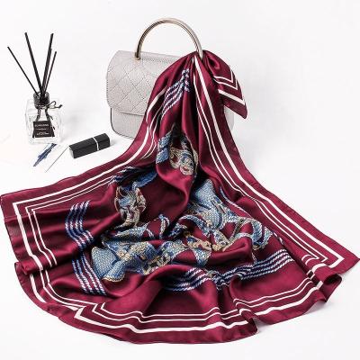 China Hot Sale Factory Wholesale Vintage Silk Hijab Scarf Satin Custom Printed Women Gauze Party Scarf Lady Foulard for sale