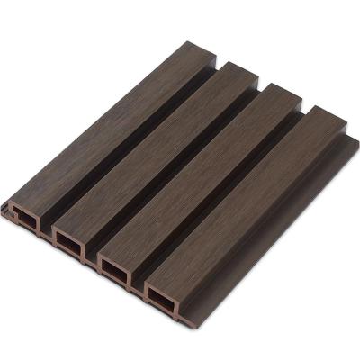 China Waterproof+ECO-Friendly Extrusion Wpc Cladding Black Grooved Slat Great Wall Panel For Interior Office for sale