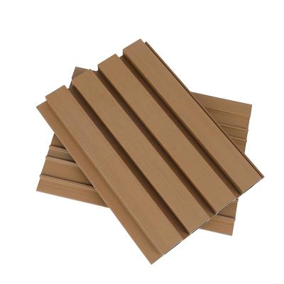 China Waterproof+ECO-Friendly Wpc Bedroom Brown Slatwall Cladding Exterior Modern Wooden Integrated Waterproof 3d Wall Panels for sale