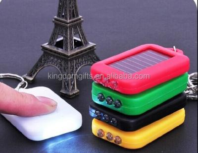 China Mini 3 LED Metal Key Chain Portable Solar Power Flashlight Torch Light Colorful Key Chain for sale