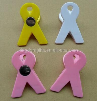 China Plastic Pink Colored PVC Breast Cancer Magnet Clips for sale