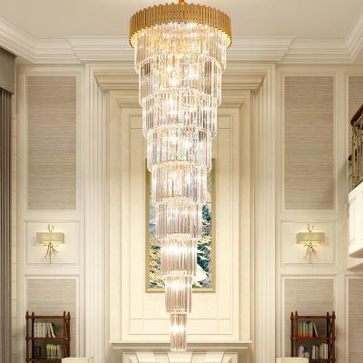 China Large Size Lighting Crystal Chandeliers For Hotel Lobby Decorative Modern Style Indoor Golden Iighting Staircase for sale