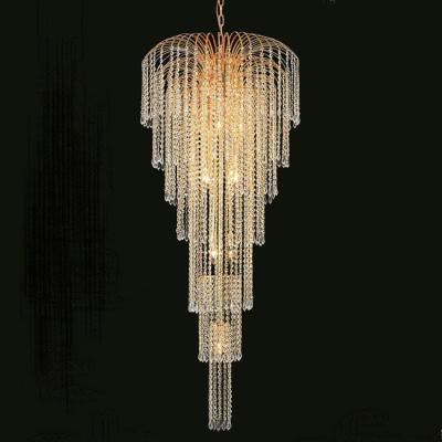 China Crystal Lighting Chandelier Luxury Long Cristal Iighting Gold Hotel Stair Decorative Chandelier for sale