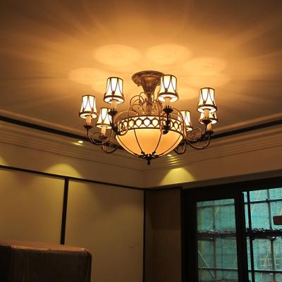 China Iighting Decorative Vintage Light Fixture Farmhouse Style Rustic Chandelier Lamp Lights With Fabric Lampshade for sale