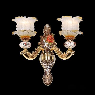 China Red Floral Antique Brass Wall Lamp Double-Arm Candle Holder Wall Sconce Lighting For Staircase LT-80118 L2 for sale