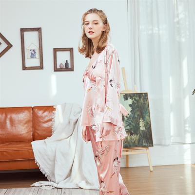 China QUICK DRY ice silk ladies pajamas spring and summer suspenders pants long dress three-piece suit home service pajamas for sale