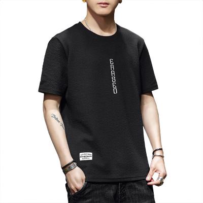 China Fashion Brand Youth Round Neck Letter Print Shortsleeve Loose Casual T-shirt Men Anti-pilling Sleeve Short T-shirt Men for sale