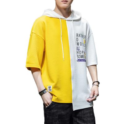 China S fashion brand youth new short sleeve anti-pilling summer T-shirt men's stitching bottoming shirt half sleeve round neck hooded T-shirt men for sale