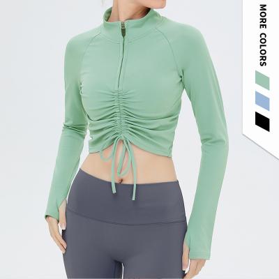 China New Design Yoga Fitness Tops Comfortable Breathable Drawstring Zipper Workout Yoga Sports Top for sale