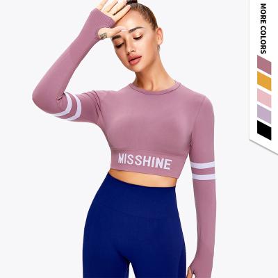 China Wholesale Price Antibacterial Women Cropped Sports Gym Fitness Workout Crop Women's Long Sleeve Active Tops Yoga Tops for sale