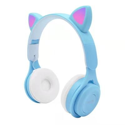 China Factory Colorful Cat Ear Cable Earphone and Foldable Wireless Earphone with LED Light Headsets Stereo Wireless Earphone for sale