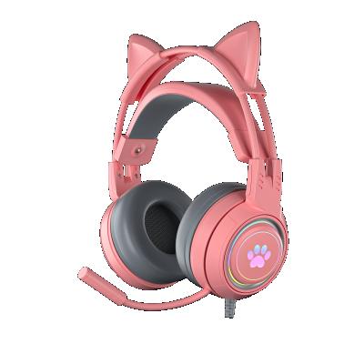 China Factory Wired Esports Gaming Earphone Over Headphone Cat Ears Esports Gaming Headset With Mic Surround Sound Headset Over Ear Headphone for sale