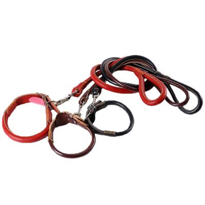 China Leather Dog Collar Outdoor Dog Traction Rope Set Pet PU Pull Stocked Walking Rope for sale