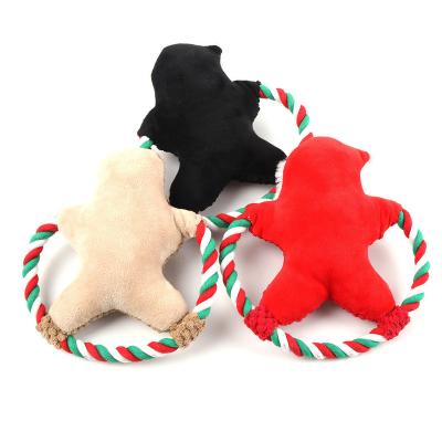 China Dog Teeth Bite Voice Cartoon Cotton Rope Christmas Plush Toy Heavy Duty Grinding Stocked Toy for sale