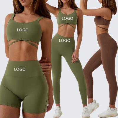 China Custom Breathable Ropa De Deporte Para Mujer Logo High Quality Yoga Leggings Bra Set Fitness 2 Pcs Fit Recycled Nylon Elastane Yoga Wear for sale