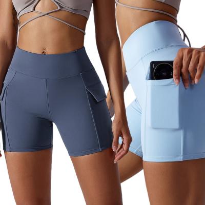 China Pantalones Cortos De Mujer High-quality Breathable Nylon Spandex Stretchy Breathable Biker Shorts High Waist Gym Shorts 5 Inch Inseam for sale