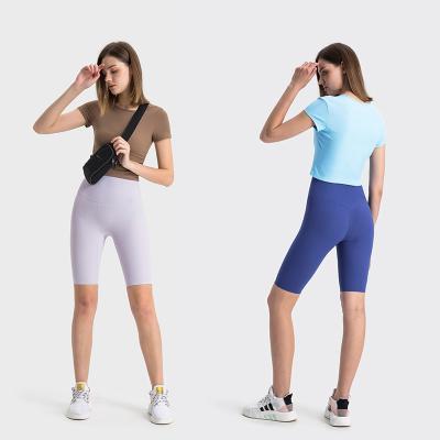 China Sweat-Wicking Breathable Soft Smooth Breathable Bermudas Para Mujer High Waist Ribbed Running Tights Fitness Yoga Gaiters Shorts for sale