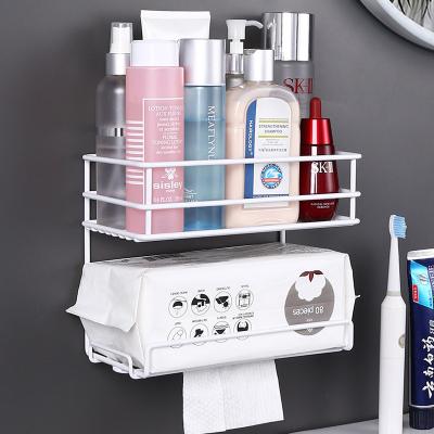 China Sustainable Multifunctional Two Tier Wall Mounted Organizer Bathroom Shelf Iron Storage Rack for sale